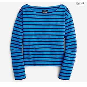J. Crew Vivid Blue Striped Cropped Boatneck Long Sleeve Tee